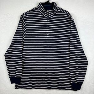 Club Room 1/4 Zip French Rib Pullover Sweater Mens XL Navy Blue Striped L/S